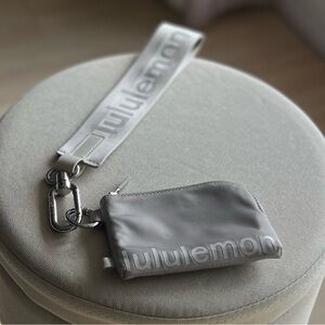 Lululemon Beige Wristlet Pouch + Never Lost Keychain Strap